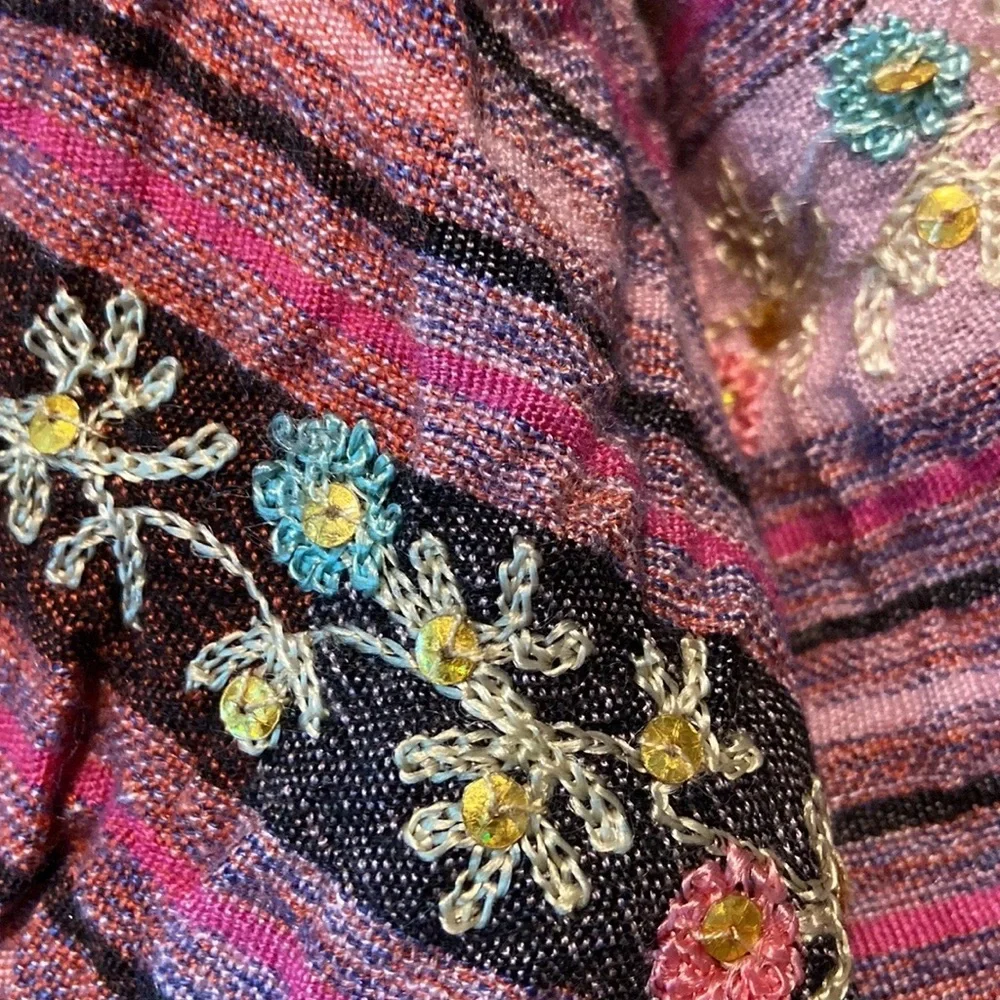 Rainbow patchwork scarf floral embroidery quiet luxury resortwear glam vacation